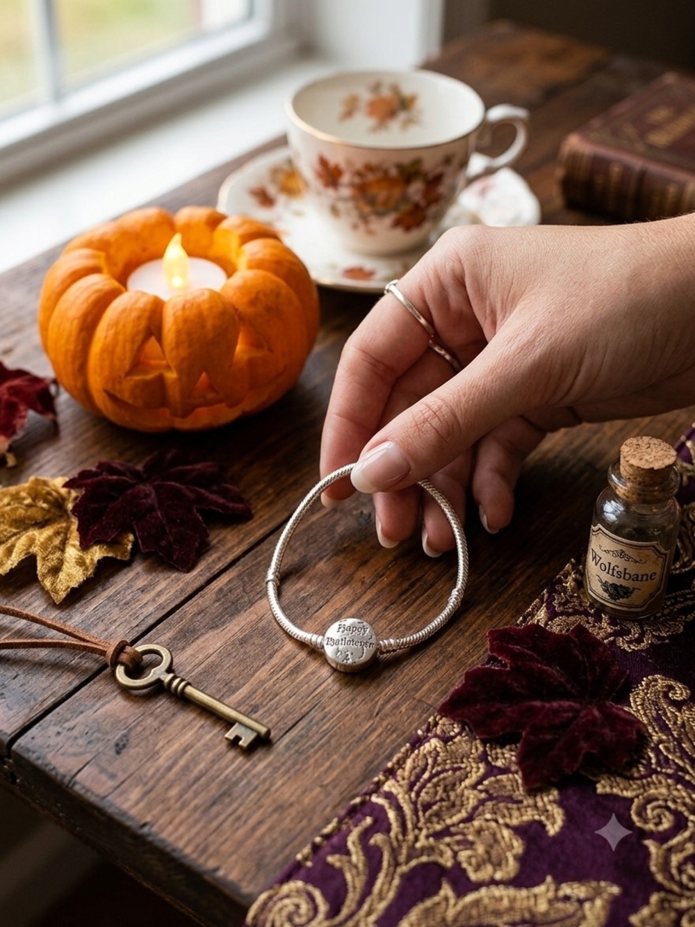 Sterling Silver S925 Charm Bracelet - Silver Halloween Charm